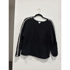 J.Jill Pure Jill Hand-Stitched Details Boat-Neck Black Sweater Size Small/ Petit